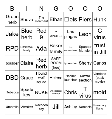 Resident Evil Bingo Card