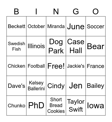 Ben + Miranda Wedding Shower Bingo Card