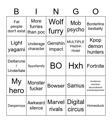 Smash or pass Bingo Card