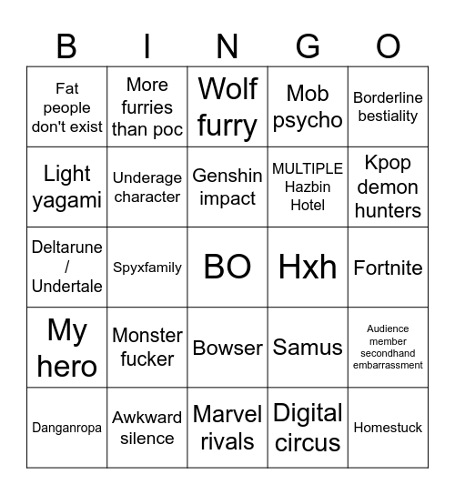 Smash or pass Bingo Card