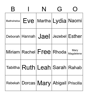 Women of the Bible Bingo Card
