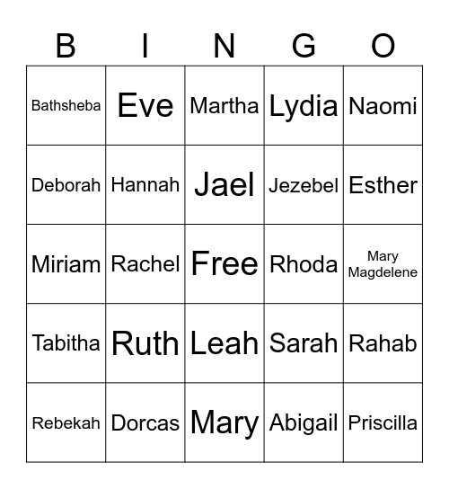 Women of the Bible Bingo Card