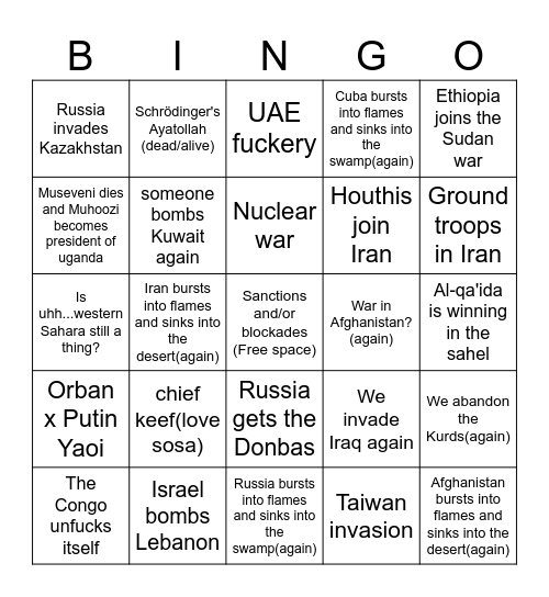 The big 2026 (No beta we die like ayatollah) Bingo Card