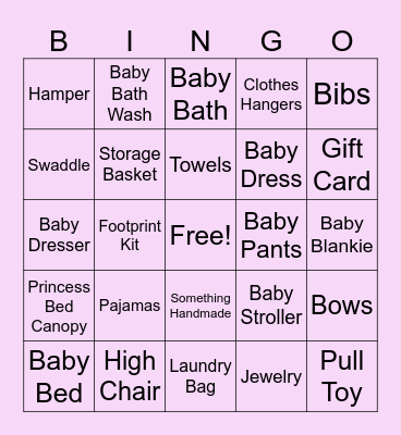 A Little Princess is on the Way Gift Bingo Card