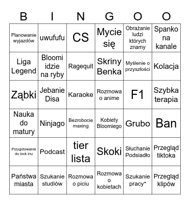 bingo discord 2 w nocy Bingo Card