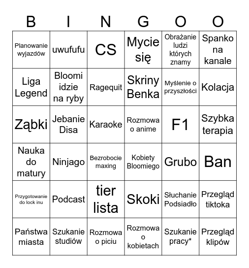 bingo discord 2 w nocy Bingo Card