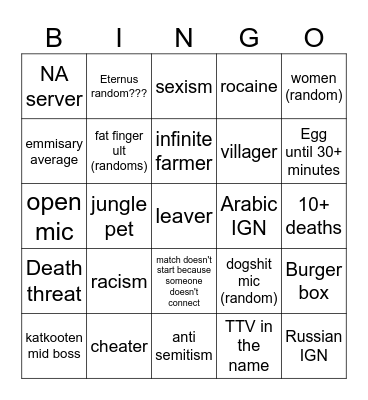 Low prio bingo Card
