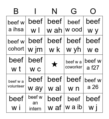 2026 beef bingo !!!! Bingo Card