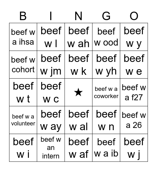 2026 beef bingo !!!! Bingo Card