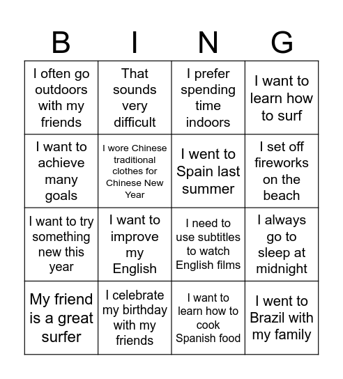 Untitled Bingo Card