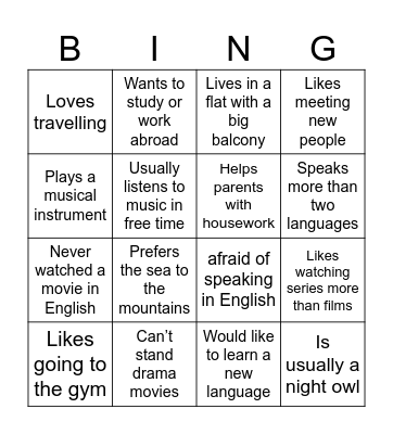 Get to know you Bingo Card
