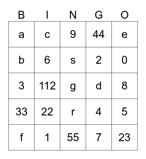 Untitled Bingo Card