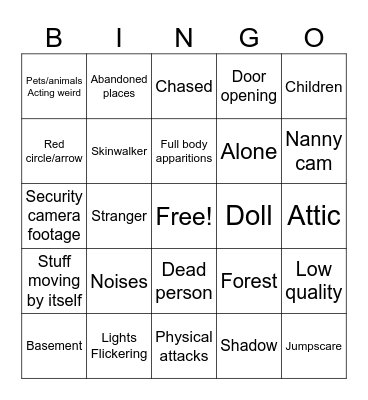 Scary vidoes Bingo Card