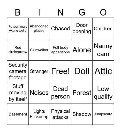Scary vidoes Bingo Card