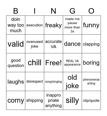 Anime cons panel Bingo Card