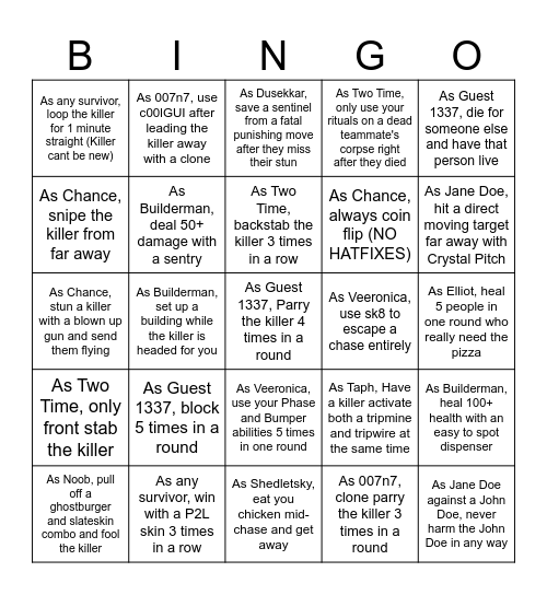 Forsaken Challenge Bingo Card