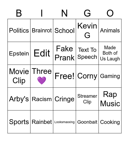 Reels Bingo Card
