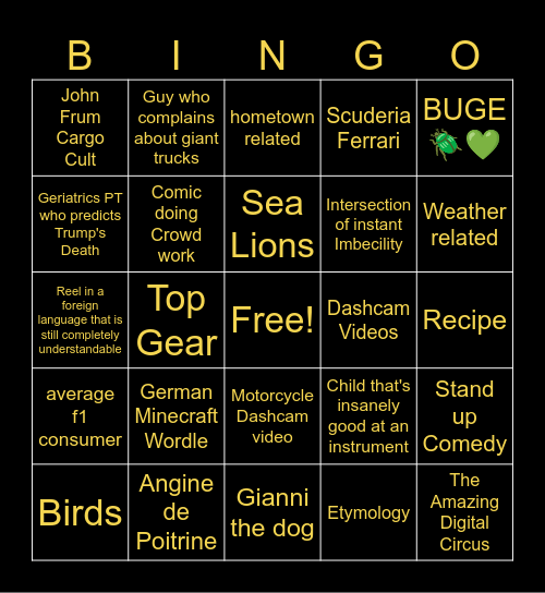 Mack's Instagram Reels Bingo Card