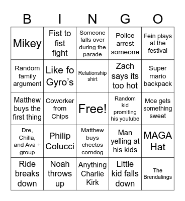 Cole Maple Fest Bingo Card