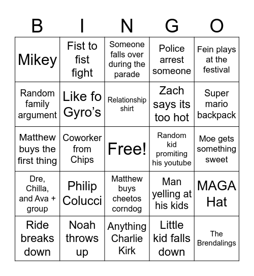 Cole Maple Fest Bingo Card