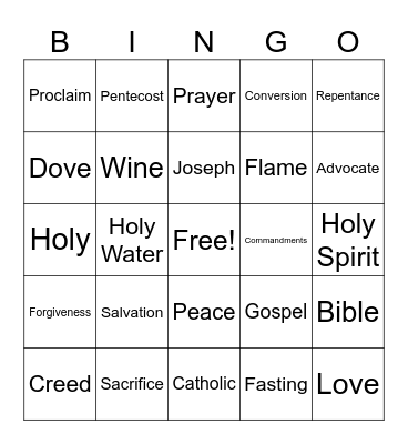 Catechism Gr. 3/4 Bingo Card