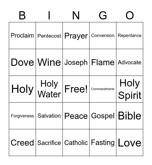 Catechism Gr. 3/4 Bingo Card