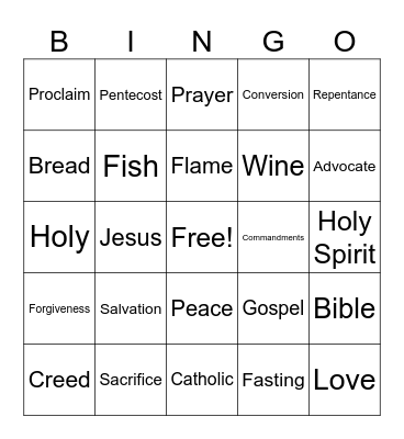 Catechism Gr. 3/4 Bingo Card