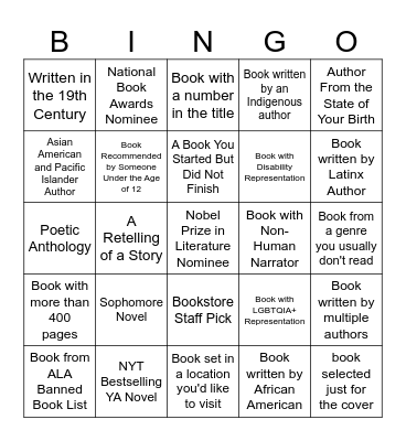 Book Bingo Card