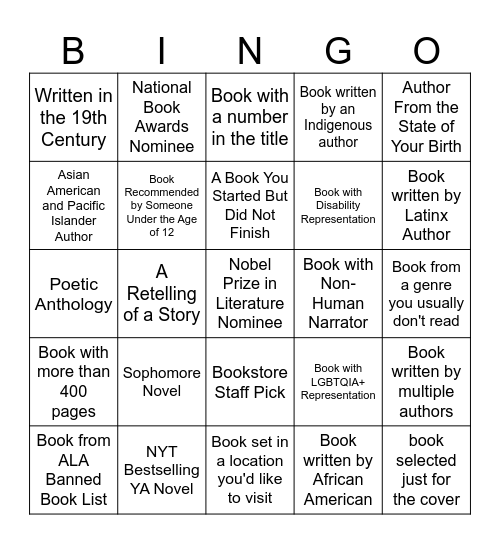 Book Bingo Card