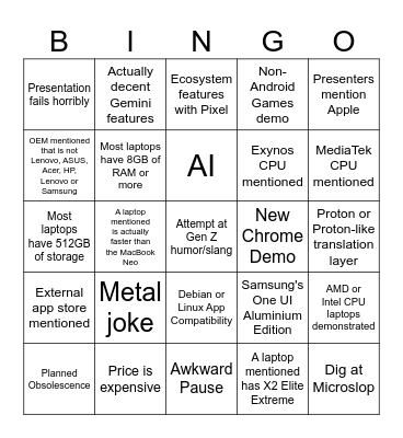 Aluminium OS Reveal Bingo Card