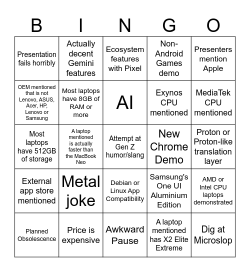 Aluminium OS Reveal Bingo Card