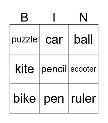 Toys Bingo Card
