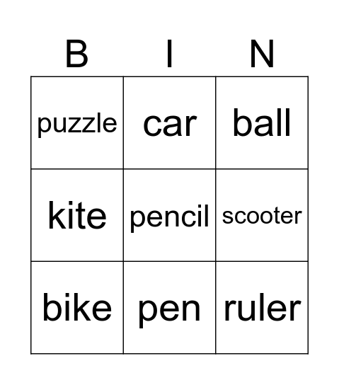 Toys Bingo Card
