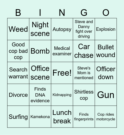 Hawaii 5-0 Bingo Card