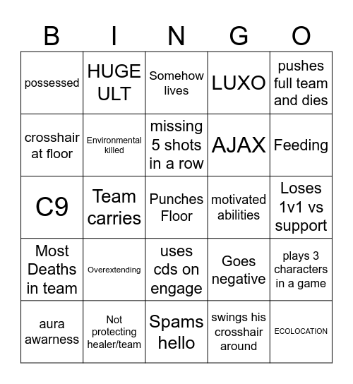 Luxo bingo Card