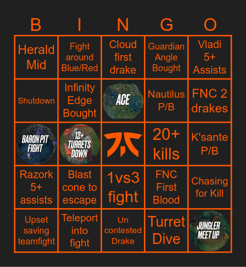 FNC vs KC G2 (S26) Bingo Card
