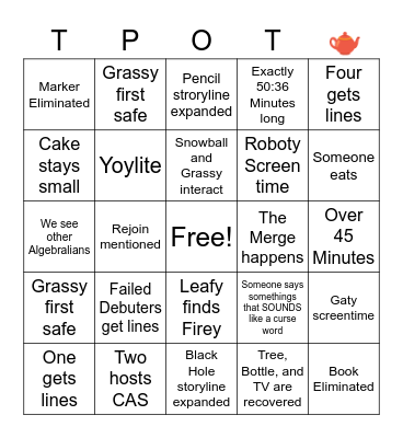 TPOT 23 Predictions Bingo Card