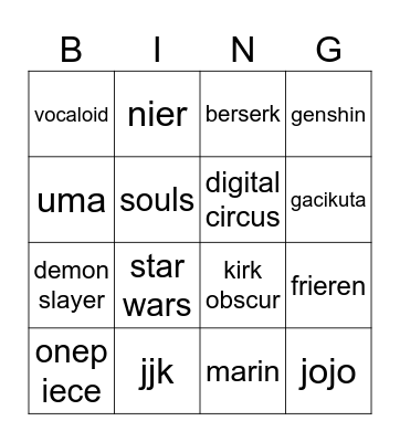 Untitled Bingo Card
