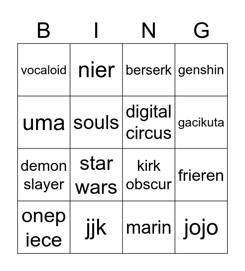 Untitled Bingo Card