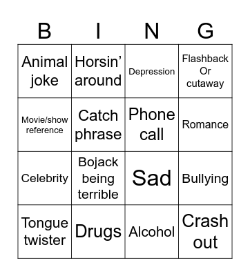 Bojack horseman Bingo Card