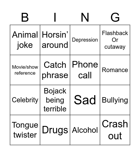 Bojack horseman Bingo Card