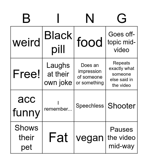 Ethannn Bingo Card