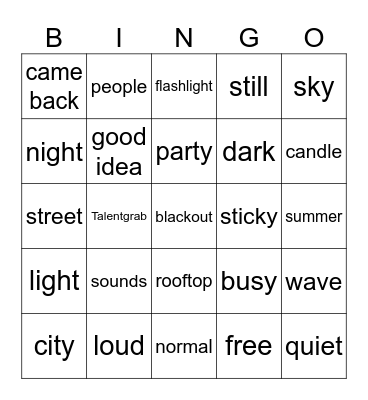 Blackout Bingo Card