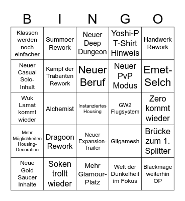 FF14 Fanfest Bingo Card