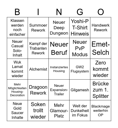 FF14 Fanfest Bingo Card