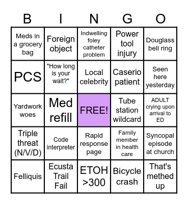 Sunday Funday ED Bingo Card
