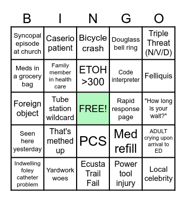 Sunday Funday ED Bingo Card