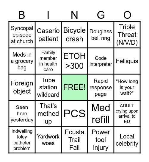 Sunday Funday ED Bingo Card