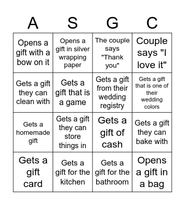 Shower Bingo Card