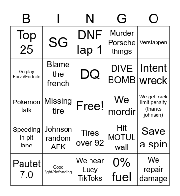 Imola 6 hr Bingo Card